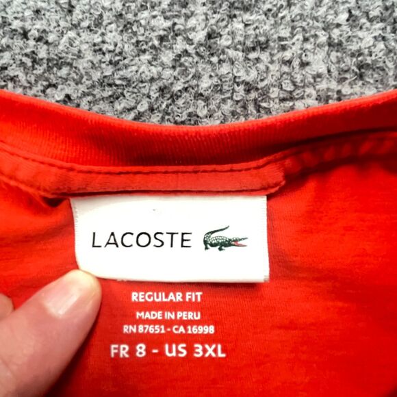 Lacoste Shirt Mens 3XL Red Regular Fit Crew Neck Short Sleeve Logo Tee XXXL - Picture 2 of 9